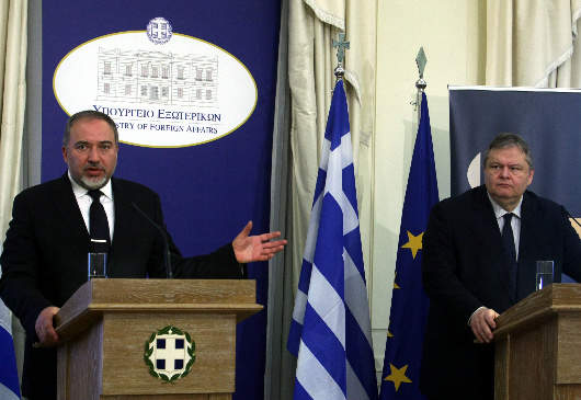 Conférence de presse conjointe du vice-Premier ministre et ministre des Affaires étrangères, E. Vénizélos et du ministre israélien des Affaires étrangères, A. Liberman (Athènes, 20 mars 2014)