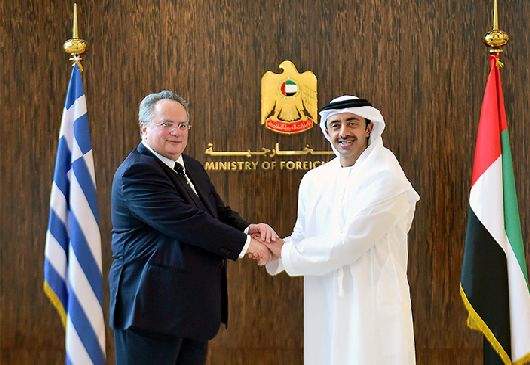 Rencontre tenue du ministre des Affaires étrangères, N. Kotzias avec le Cheikh Abdullah Bin Zayed Al Nahyan, ministre des Affaires étrangères des Émirats arabes unis (Abu Dhabi, 24 mars 2015)