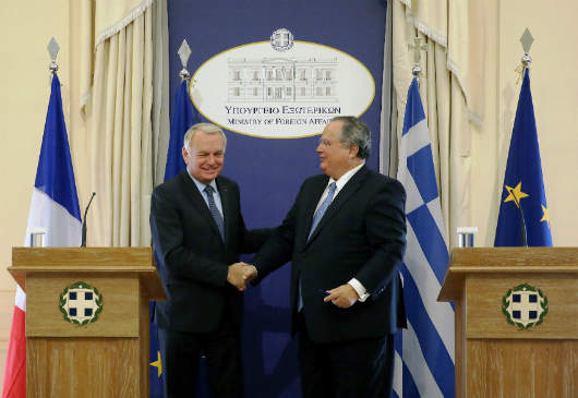 Conférence de presse conjointe du ministre des Affaires étrangères, N. Kotzias et du ministre français des Affaires étrangères, Jean-Marc Ayrault, à l’issue de leur rencontre (MFA, 25 octobre 2016)