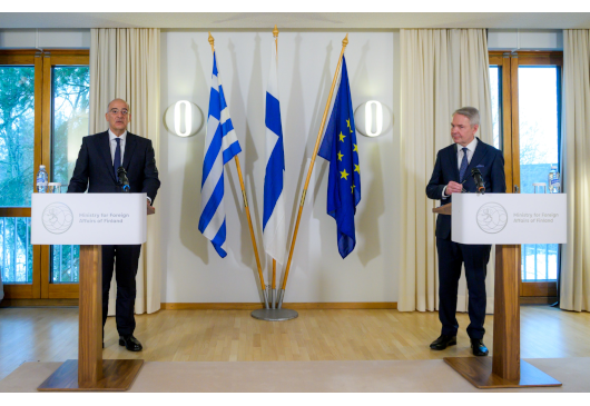 Déclaration du ministre des Affaires étrangères, Nikos Dendias, à l'issue de sa rencontre avec son homologue finlandais, Pekka Haavisto (Helsinki, 15.02.2022)