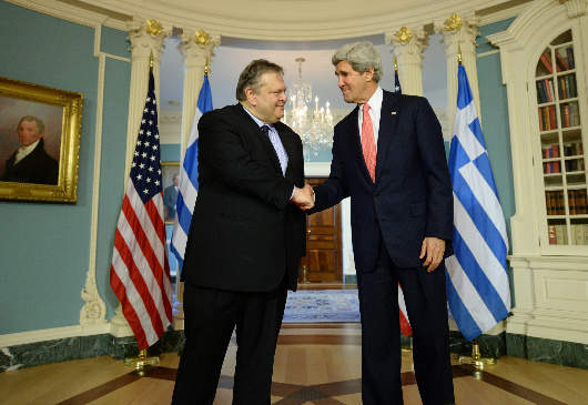 Déclarations conjointes de M. Evangelos Vénizélos, vice-Premier ministre et ministre des Affaires étrangères et de M. John Kerry, Secrétaire d’Etat américain avant leur entretien (Washington, 17.01.2014)