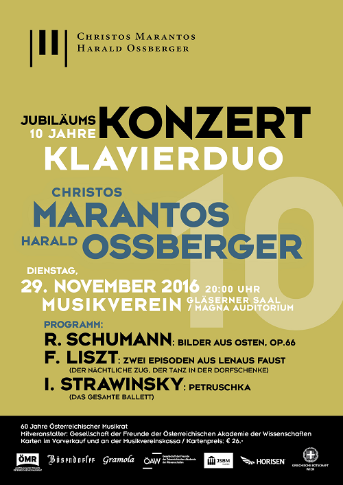 10- jähriges Jubiläumskonzert Piano Duo Marantos Ossberger im Musikverein/Gläsernen Saal