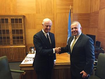 Meeting of the Permanent Representative of Greece Alexandros Alexandris with the United Nations special envoy for the Syrian crisis, Staffan de Mistura, (Geneva, 3 December 2015)