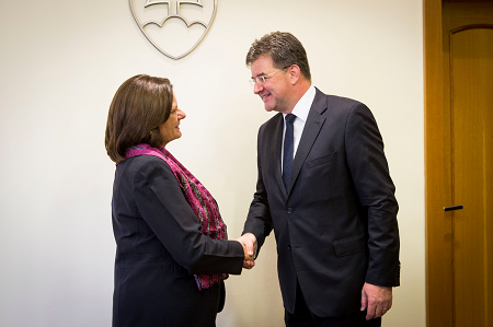 Handover of copies of credentials of new Ambassador Mrs Maria Louisa Marinakis to Minister of Foreign and European Affairs of the Slovak Republic. 